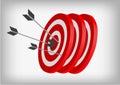 Archery targets and arrows on gray background Royalty Free Stock Photo