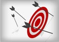 Archery targets and missed arrows on gray background Royalty Free Stock Photo
