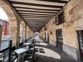 Arches behind Plaza Mayor Salamanca Spain, In front of the old market of Salamanca Royalty Free Stock Photo