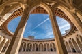 Arches of Circular inner yard of Bellver Castle Castell de Bellver Mallorca Island, Spain Royalty Free Stock Photo