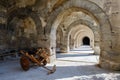 Arches and columns in Sultanhani caravansary on Royalty Free Stock Photo