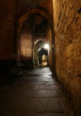 Arches of Winchester cathedral at night