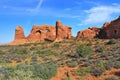 Arches National Park Desert Landscape with Parade of Elephants Formation and Double Arch in Windows Section, Utah Royalty Free Stock Photo
