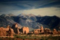 Arches National Park Rocks Formations and Mountains at Sunset