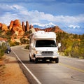 Arches National Park, RV Car, Scenic Road Utah Royalty Free Stock Photo