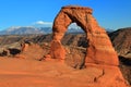 Evening Light on Delicate Arch and LaSal Mountains, Southwest Desert, Arches National Park, Utah Royalty Free Stock Photo