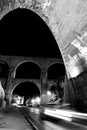 Arches of a Roman Aqueduct at night in Teruel Royalty Free Stock Photo