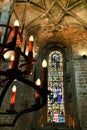 Arches stained glass windows and monumental columns of Santa Maria de Belem church