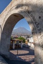 The Arches of Yanahuara Plaza and Misti Volcano on Background - Arequipa, Peru