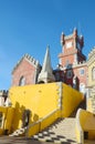 The Arches Yard, chapel and clock tower of Pena National Palace, Sintra, Portugal Royalty Free Stock Photo