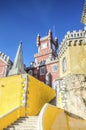 The Arches Yard, chapel and clock tower of Pena National Palace, Sintra, Portugal Royalty Free Stock Photo