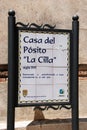 Casa del Posito La Cilla sign, Archidona, Spain.