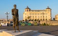 Archimedes statue by Pietro Marchese at ponte Umbertino bridge of Ortigia island of Syracuse in Sicily in Italy