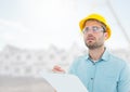 Architect with blueprints on building site Royalty Free Stock Photo