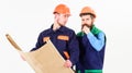 Architect and build concept. Men in helmets Royalty Free Stock Photo