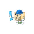 Architect cardboard close cartoon character mascot style