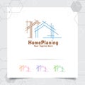 Architect construction logo design concept of architectural sketch of the house. Property logo icon for contractor and real estate Royalty Free Stock Photo