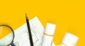 Architect design concept. Workspace with sketch plans and blueprints. Copy space and top view photo Royalty Free Stock Photo