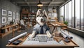 Architect Dog Reviewing Blueprints