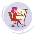 Architect. Drawing Board. Vector. Cartoon Flat Woman