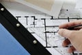 Architect drawing on desk Royalty Free Stock Photo