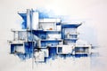 architect drawings on top in the style of white and blue Royalty Free Stock Photo