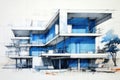 architect drawings on top in the style of white and blue Royalty Free Stock Photo