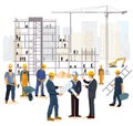 Architect engineers and builders at construction site