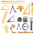 Architect equipment icons set, cartoon style Royalty Free Stock Photo