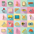 Architect equipment icons set, flat style Royalty Free Stock Photo