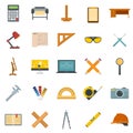 Architect equipment icons set, flat style Royalty Free Stock Photo