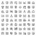 Architect equipment icons set, outline style