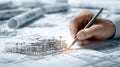 Architect Hand Drawing Construction Blueprints Royalty Free Stock Photo