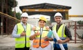 Architect portrait construction supervisor and construction engineer working on a construction