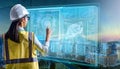 Architect reviews building plans using holographic technology on a tablet