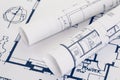 Architect rolls and plans Royalty Free Stock Photo