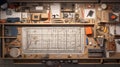 architect\'s drafting table, showcasing a variety of design tools, including rulers, , AI-Generated Royalty Free Stock Photo