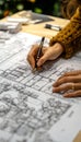 Architect s Precision Hands Crafting Blueprints for Construction Project, Design Studio Atmosphere