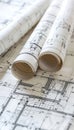 Architect s rolled blueprint technical project drawing for detailed architectural plan Royalty Free Stock Photo