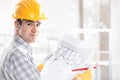 Architect or structural engineer with blueprint Royalty Free Stock Photo