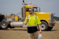 architect supervisor or construction engineer man with truck on background of building site Royalty Free Stock Photo