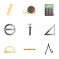 Architect tools icon set, cartoon style