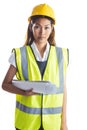 Architect woman with yellow helmet and plans Royalty Free Stock Photo