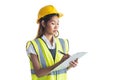 Architect woman with yellow helmet and plans Royalty Free Stock Photo