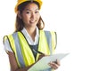 Architect woman with yellow helmet and plans Royalty Free Stock Photo