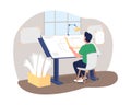 Architect at work desk 2D vector web banner, poster