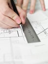Architect working on a bluprint Royalty Free Stock Photo