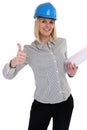 Architect young woman with plan woman occupation job thumbs up i