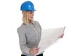 Architect young woman reading plan woman occupation job isolated