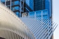 Architectonic details from One World Trade Center Transportation Hub. Manhattan, New York, USA